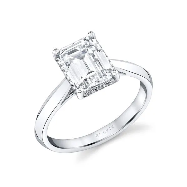 Women's Emerald Cut Hidden Halo Solitaire Engagement Ring - Fae Cellini Design Jewelers Orange, CT