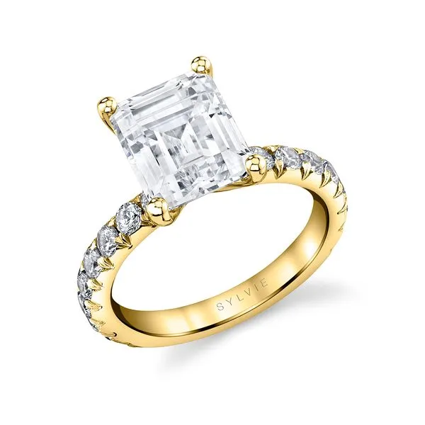 Women's Emerald Cut Classic Wide Band Engagement Ring - Marlise Cellini Design Jewelers Orange, CT