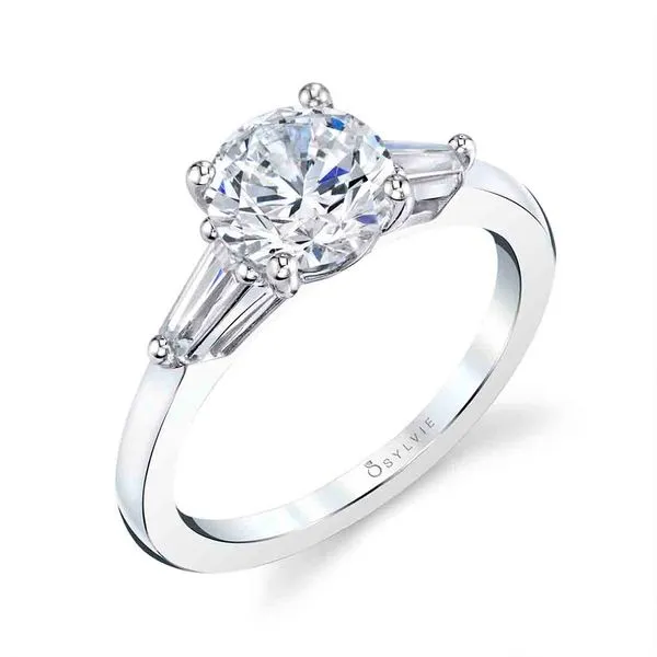 Women's Round Cut Three Stone Engagement Ring with Baguettes - Nicolette Diamond Showcase Longview, WA