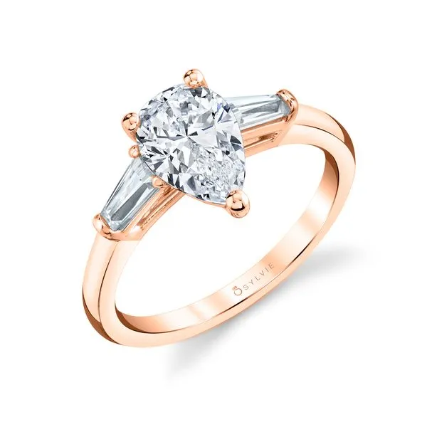 Women's Pear Shaped Three Stone Engagement Ring with Baguettes - Nicolette Cellini Design Jewelers Orange, CT