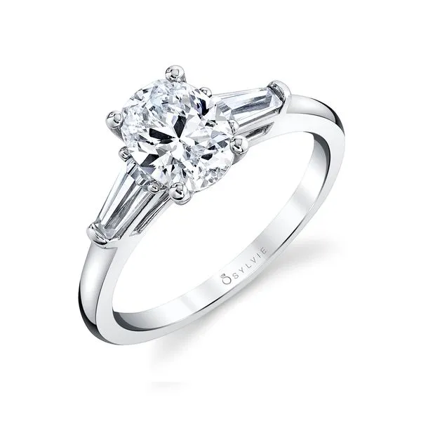 Women's Oval Cut Three Stone Engagement Ring with Baguettes - Nicolette Diamond Showcase Longview, WA