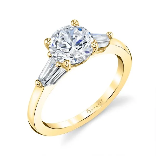 Women's Round Cut Three Stone Engagement Ring with Baguettes - Nicolette Diamond Showcase Longview, WA