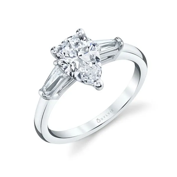 Women's Pear Shaped Three Stone Engagement Ring with Baguettes - Nicolette Mitchell's Jewelry Norman, OK