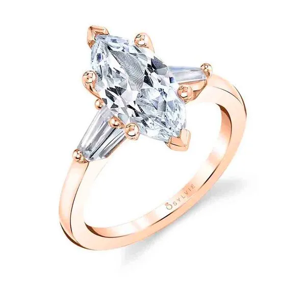 Women's Marquise Cut Three Stone Engagement Ring with Baguettes - Nicolette Diamond Showcase Longview, WA
