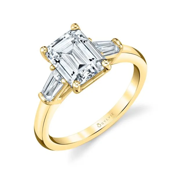 Women's Emerald Cut Three Stone Engagement Ring with Baguettes - Nicolette Diamond Showcase Longview, WA