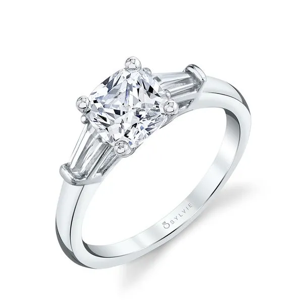 Women's Cushion Cut Three Stone Engagement Ring with Baguettes - Nicolette Diamond Showcase Longview, WA