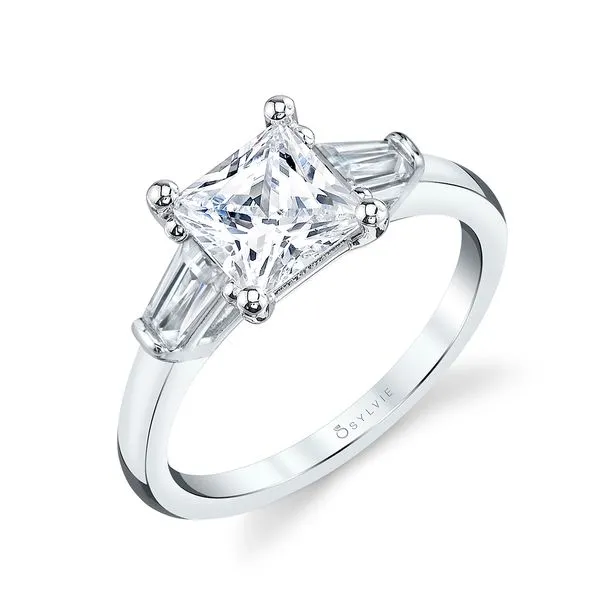 Women's Princess Cut Three Stone Engagement Ring with Baguettes - Nicolette Mitchell's Jewelry Norman, OK
