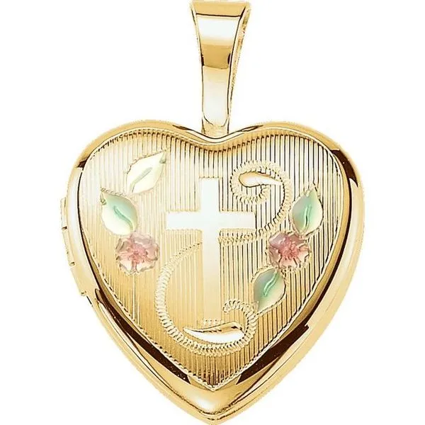 Enamel Roses & Cross Heart Locket J. Morgan Ltd., Inc. Grand Haven, MI