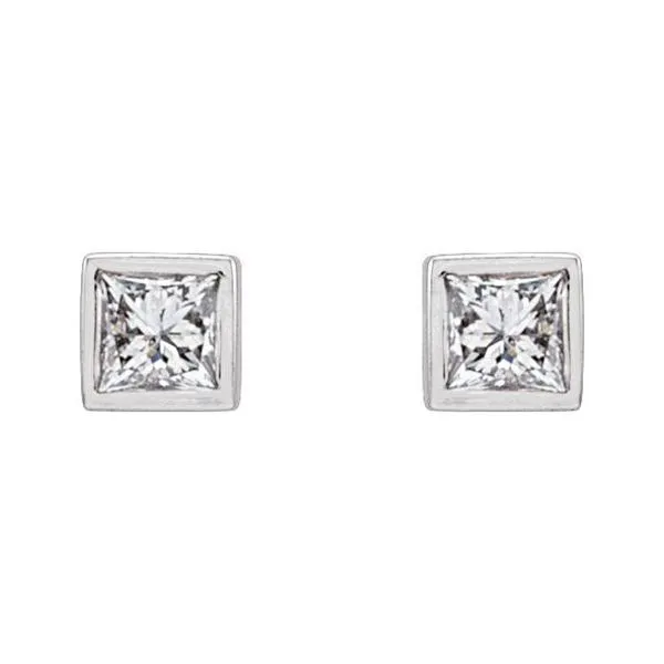 Square Bezel-Set Stud Earrings Image 2 Hopman Jewelers Elkhart, IN
