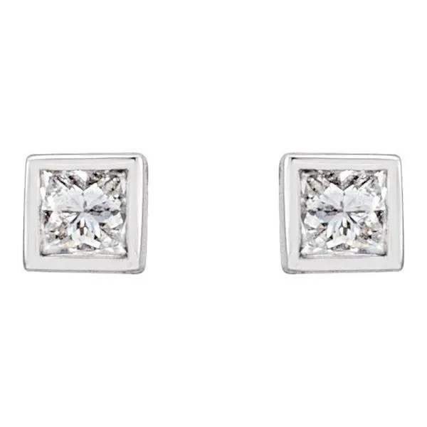Square Bezel-Set Stud Earrings Image 2 Rick's Jewelers California, MD