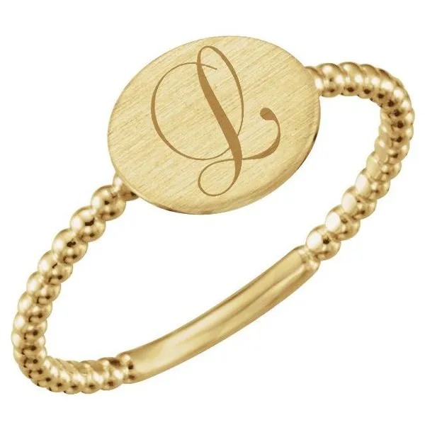 Be Posh® Engravable Beaded Signet Ring Image 3 Milan's Jewelry Inc Sarasota, FL