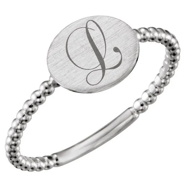Be Posh® Engravable Beaded Signet Ring Image 3 Milan's Jewelry Inc Sarasota, FL