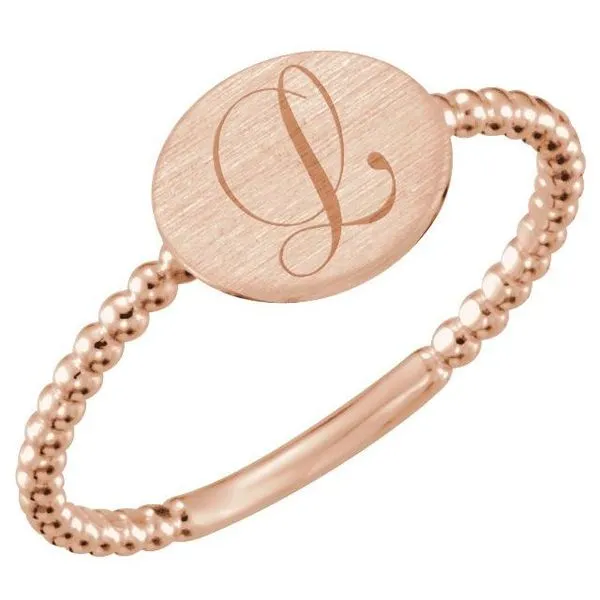 Be Posh® Engravable Beaded Signet Ring Image 3 D&M Jewelers Green Bay, WI