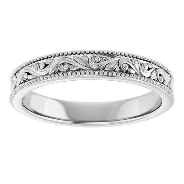 Milgrain Edge Floral Flat Band Image 3 Albert's Jewelers Kingsland, GA