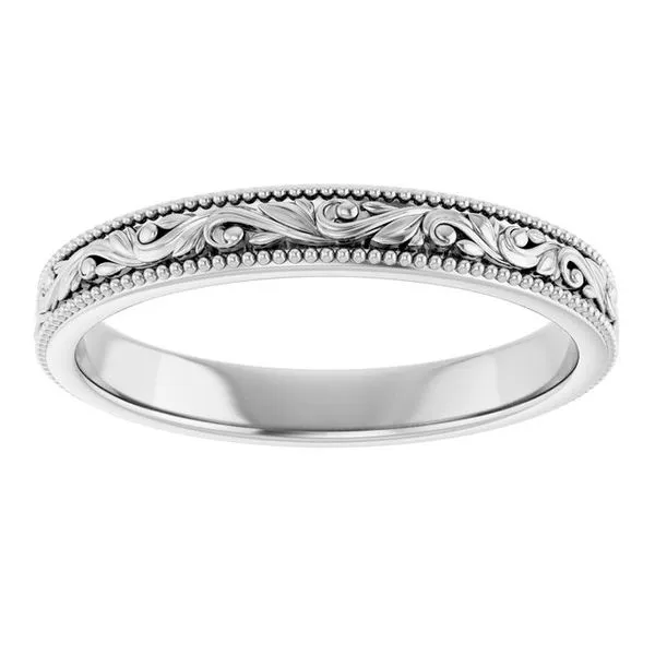 Milgrain Edge Floral Flat Band Image 3 Albert's Jewelers Kingsland, GA