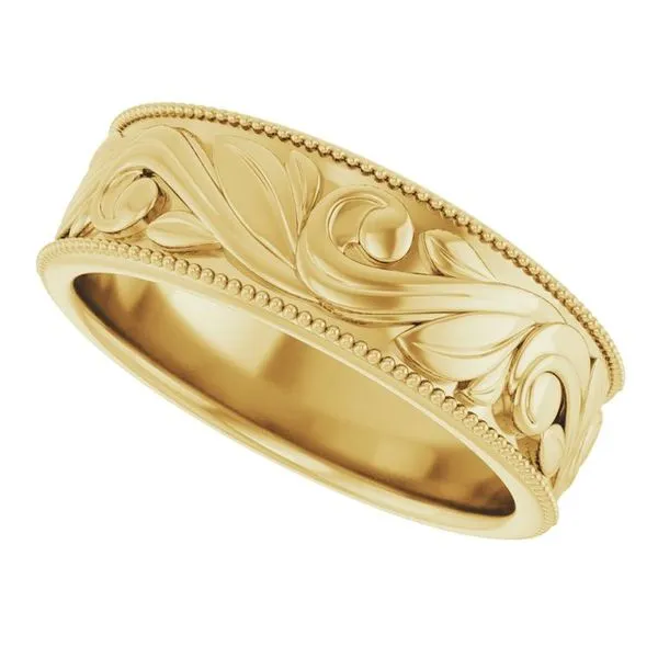 Milgrain Edge Floral Flat Band Image 5 Cherry Street Jewelers Tulsa, OK