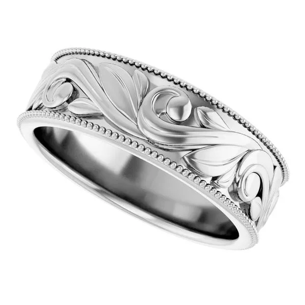 Milgrain Edge Floral Flat Band Image 5 Cherry Street Jewelers Tulsa, OK