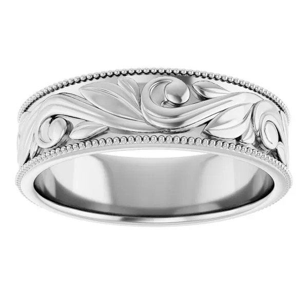 Milgrain Edge Floral Flat Band Image 3 Quantum Qarat  Phoenix, AZ