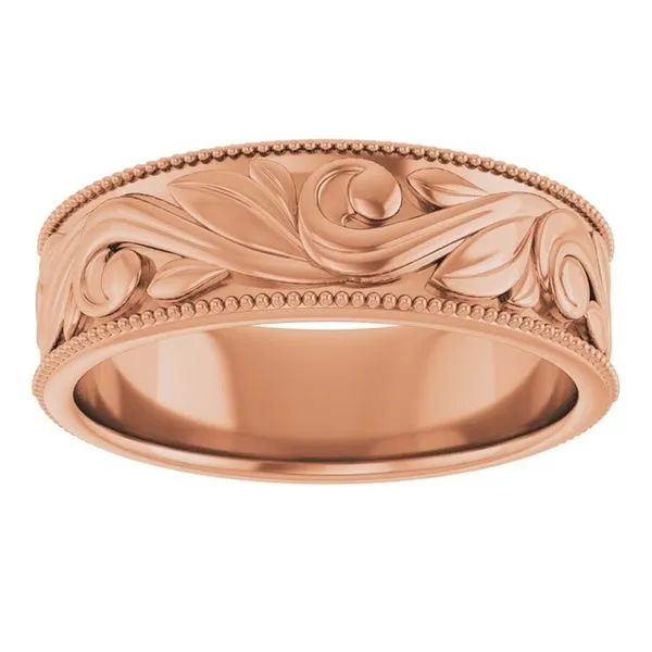 Milgrain Edge Floral Flat Band Image 3 Albert's Jewelers Kingsland, GA