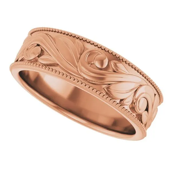 Milgrain Edge Floral Flat Band Image 5 Albert's Jewelers Kingsland, GA