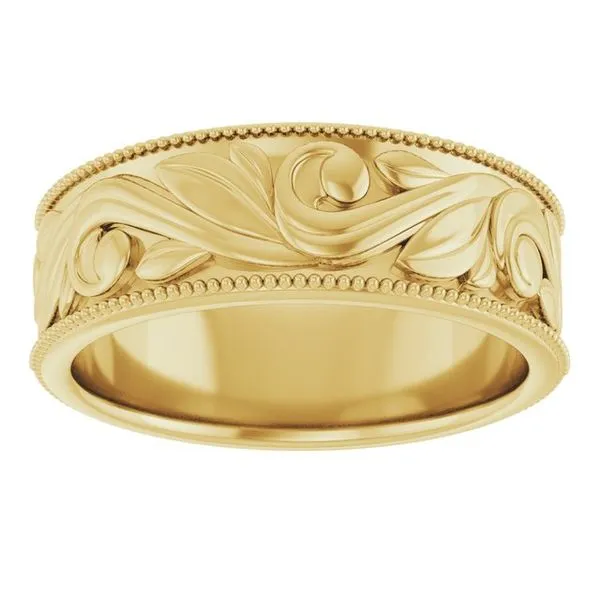 Milgrain Edge Floral Flat Band Image 3 Cherry Street Jewelers Tulsa, OK
