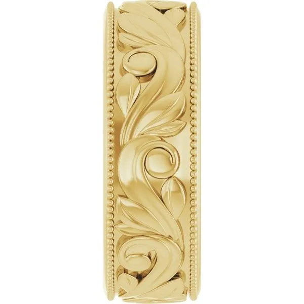 Milgrain Edge Floral Flat Band Image 4 Albert's Jewelers Kingsland, GA