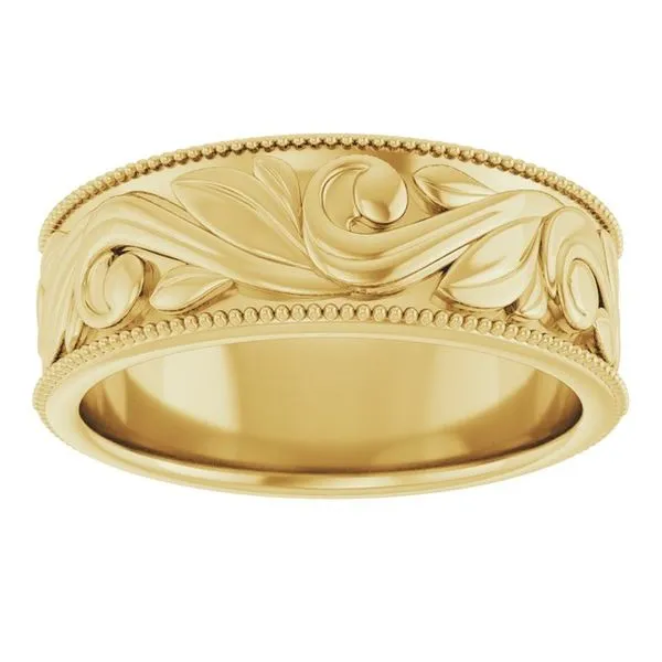 Milgrain Edge Floral Flat Band Image 3 Albert's Jewelers Kingsland, GA