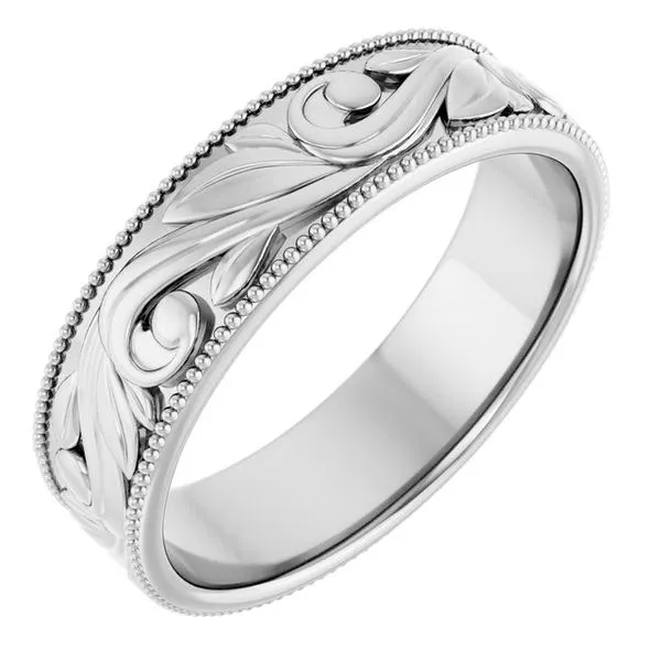 Milgrain Edge Floral Flat Band L & L jewelers Scarborough, ME