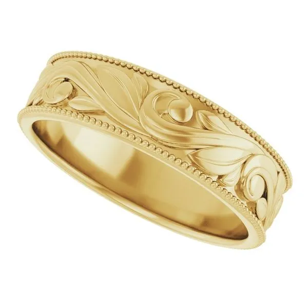 Milgrain Edge Floral Flat Band Image 5 Cherry Street Jewelers Tulsa, OK