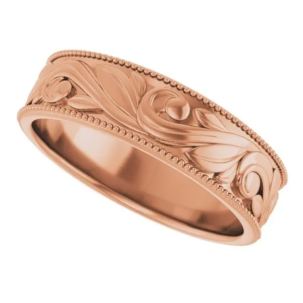 Milgrain Edge Floral Flat Band Image 5 Albert's Jewelers Kingsland, GA