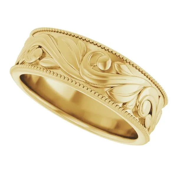 Milgrain Edge Floral Flat Band Image 5 Albert's Jewelers Kingsland, GA