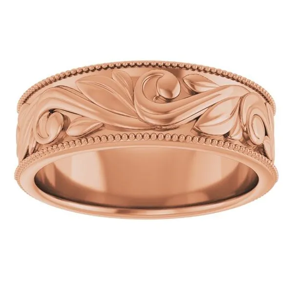 Milgrain Edge Floral Flat Band Image 3 Albert's Jewelers Kingsland, GA