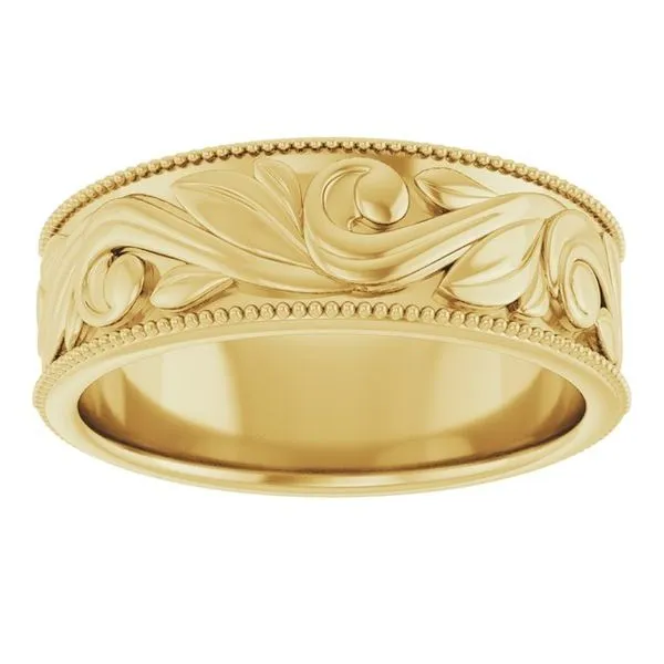 Milgrain Edge Floral Flat Band Image 3 L & L jewelers Scarborough, ME