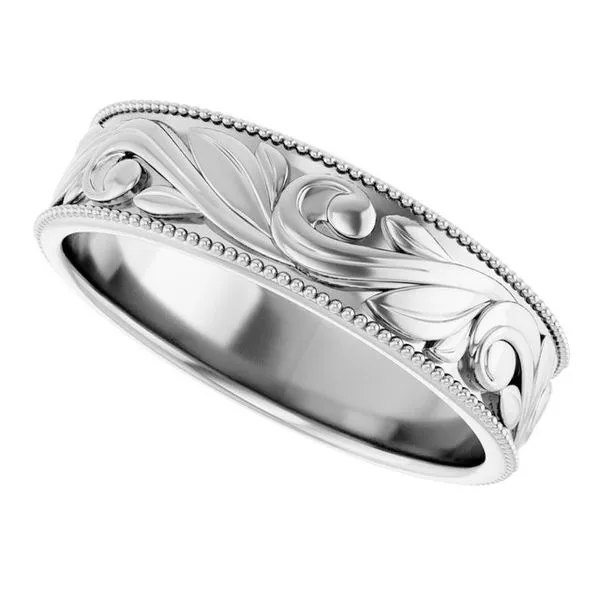 Milgrain Edge Floral Flat Band Image 5 Cherry Street Jewelers Tulsa, OK