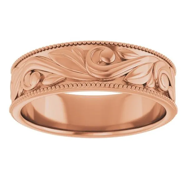 Milgrain Edge Floral Flat Band Image 3 Albert's Jewelers Kingsland, GA