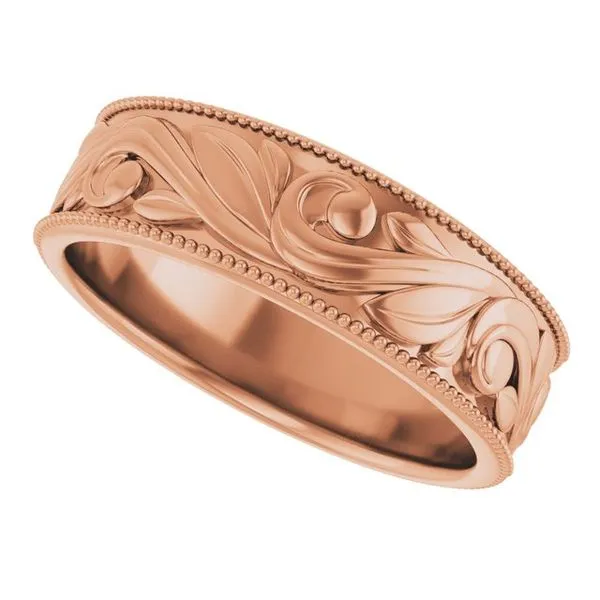 Milgrain Edge Floral Flat Band Image 5 Albert's Jewelers Kingsland, GA