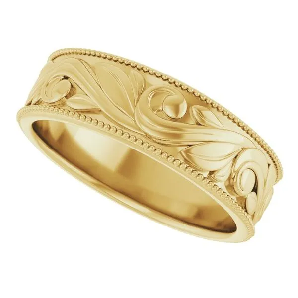 Milgrain Edge Floral Flat Band Image 5 Albert's Jewelers Kingsland, GA