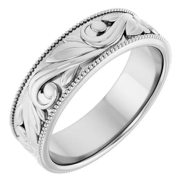 Milgrain Edge Floral Flat Band Allain's Jewelry New Iberia, LA