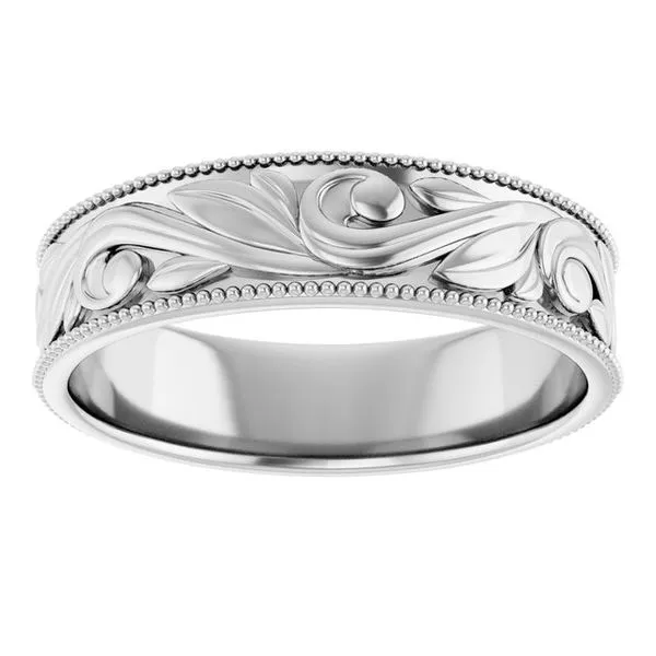 Milgrain Edge Floral Flat Band Image 3 Albert's Jewelers Kingsland, GA