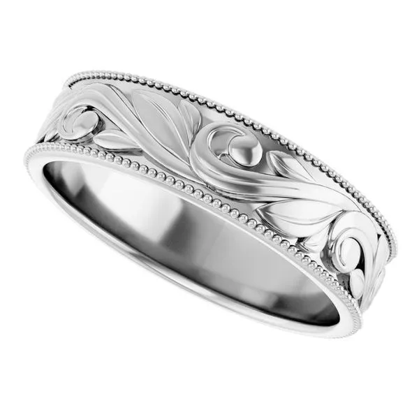 Milgrain Edge Floral Flat Band Image 5 Albert's Jewelers Kingsland, GA