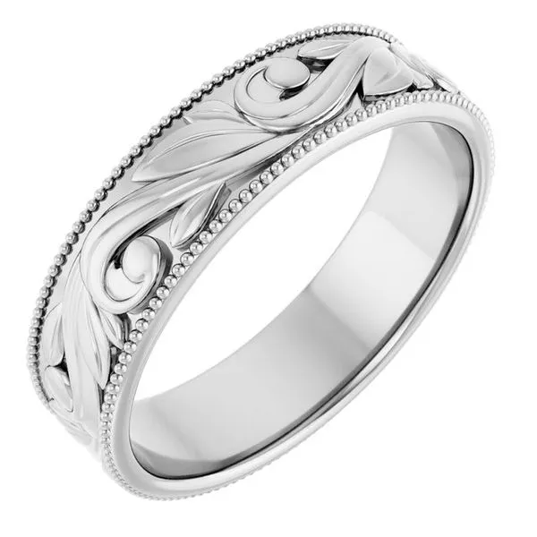 Milgrain Edge Floral Flat Band L & L jewelers Scarborough, ME