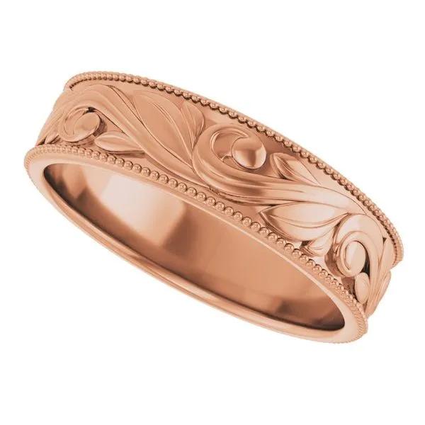 Milgrain Edge Floral Flat Band Image 5 Albert's Jewelers Kingsland, GA