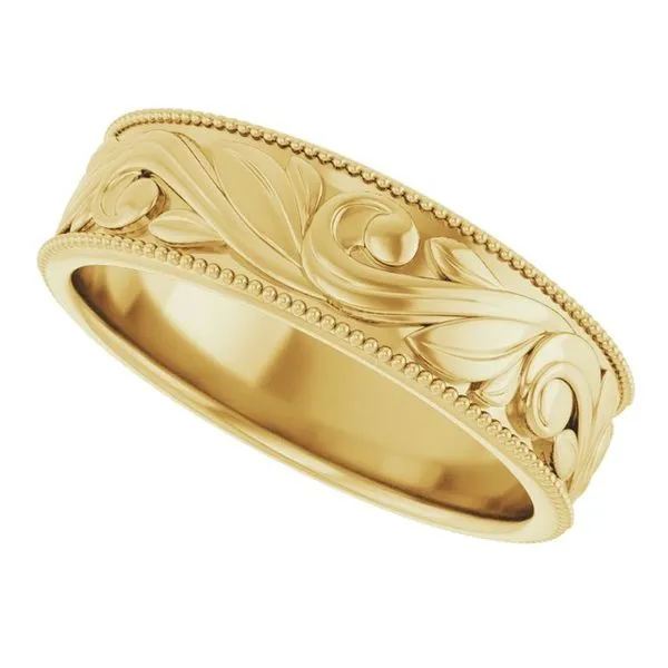 Milgrain Edge Floral Flat Band Image 5 Albert's Jewelers Kingsland, GA