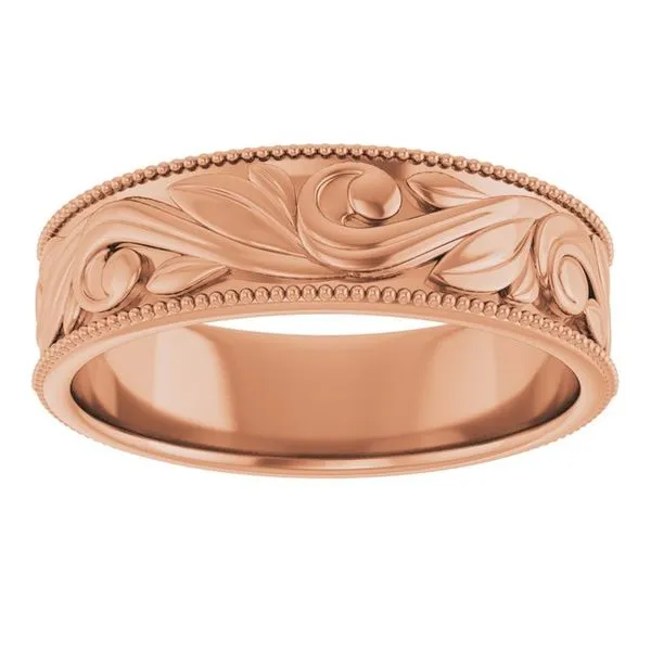 Milgrain Edge Floral Flat Band Image 3 Albert's Jewelers Kingsland, GA