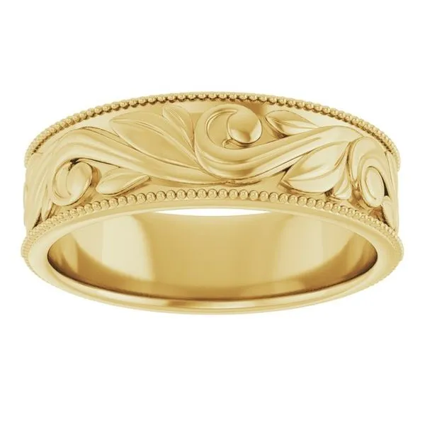 Milgrain Edge Floral Flat Band Image 3 Albert's Jewelers Kingsland, GA