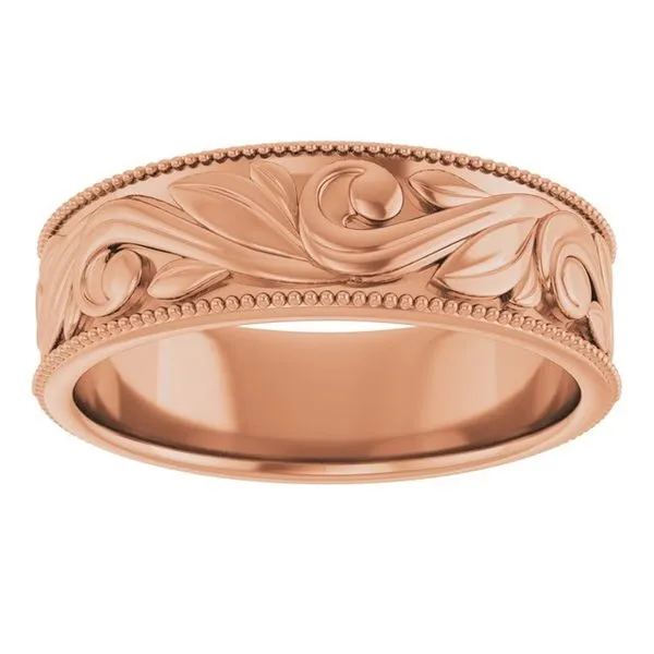 Milgrain Edge Floral Flat Band Image 3 Albert's Jewelers Kingsland, GA