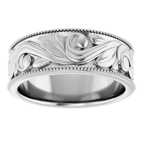 Milgrain Edge Floral Flat Band Image 3 Albert's Jewelers Kingsland, GA