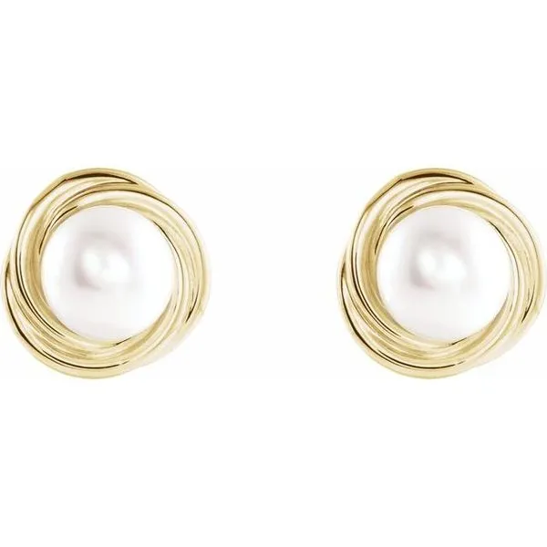 Button Pearl Knot Earrings Image 2 Milan's Jewelry Inc Sarasota, FL