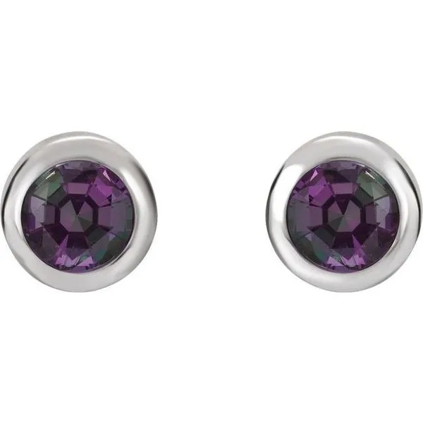 Round Bezel-Set Birthstone Stud Earrings Image 2 Long Jewelers Chesapeake, VA