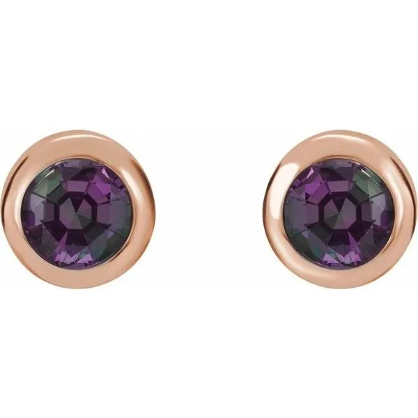 Round Bezel-Set Birthstone Stud Earrings Image 2 Mendham Jewelers Mendham, NJ